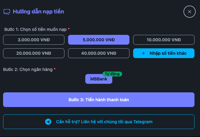 Ảnh 5: Cửa sổ nạp tiền và hướng dẫn
